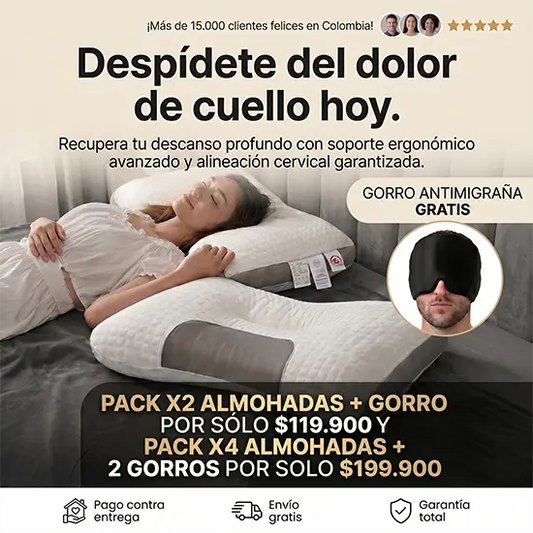Pack 2x1 OrthoRelax3D®: Descanso con soporte ergonómico inteligente + Gorro anti migraña de obsequio.