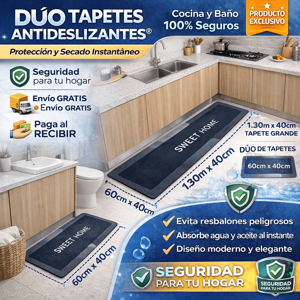 TapeteSeguro®: Protección Antideslizante Evita Resbalones y Absorbe al Instante