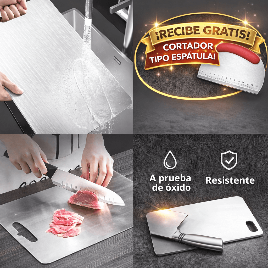 TablaSteelChef® Higiene total en cada corte + Cortador Tipo Espátula GRATIS