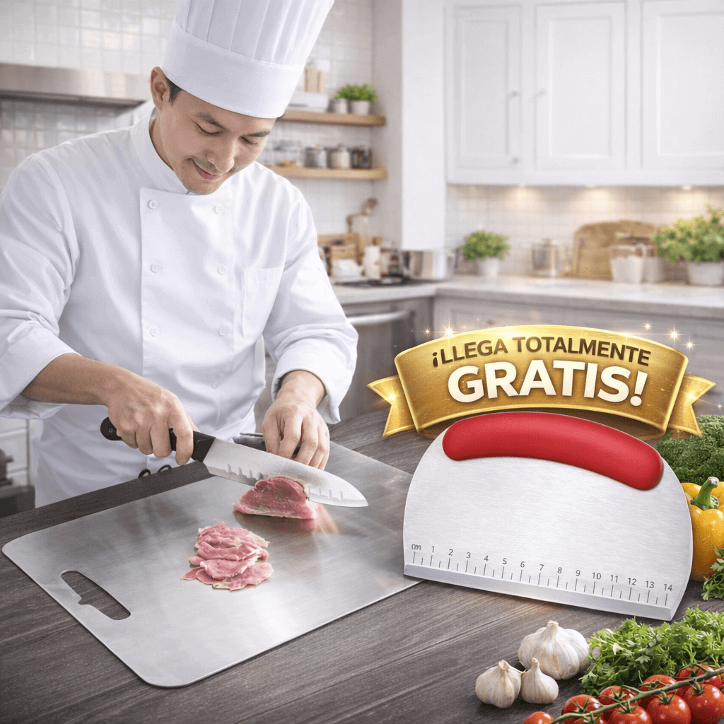 TablaSteelChef® Higiene total en cada corte + Cortador Tipo Espátula GRATIS