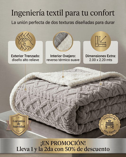 Cobija Premium Ovejera trenzada. Medida: 2 x 2.20 metros